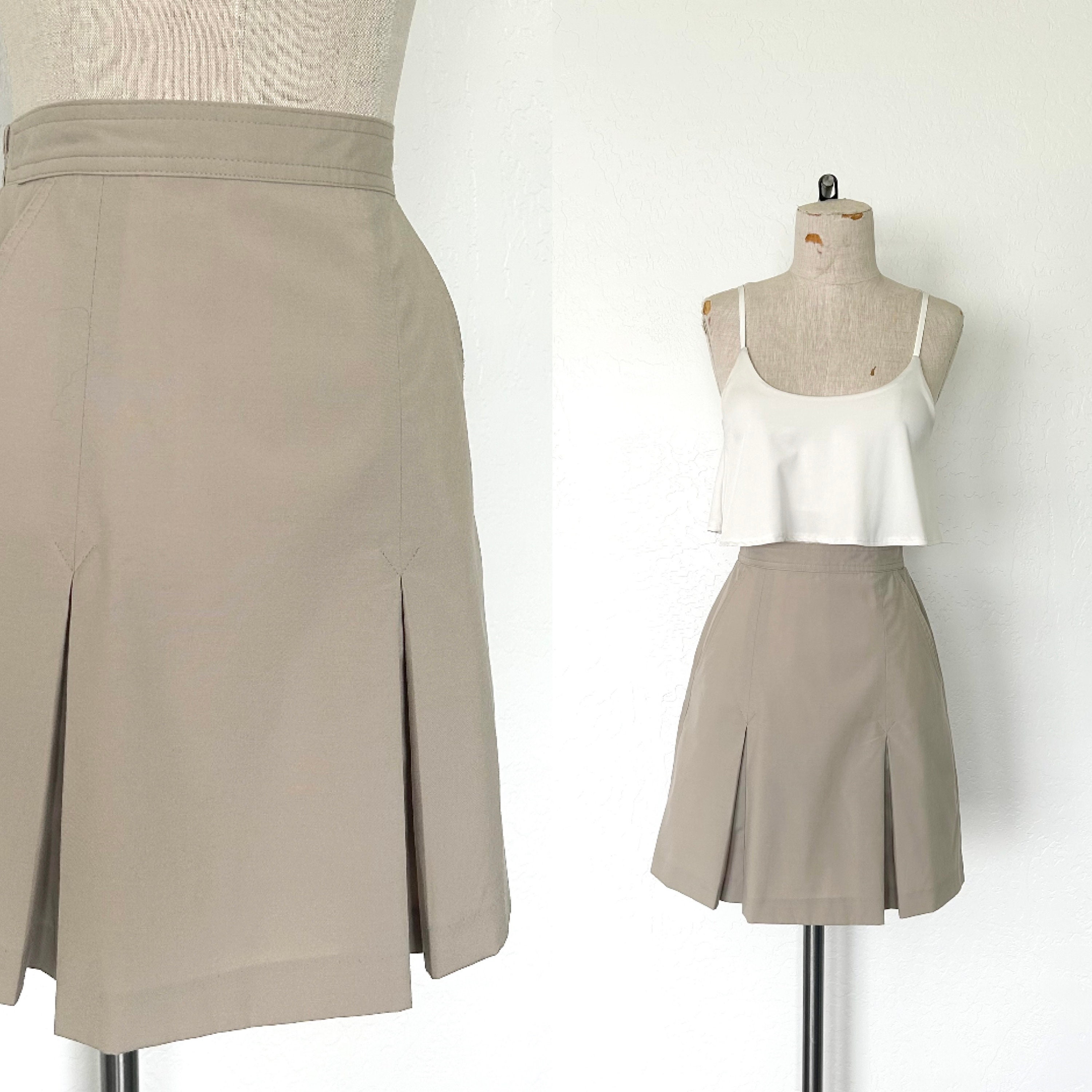 Khaki Pleated Skirt Etsy Canada