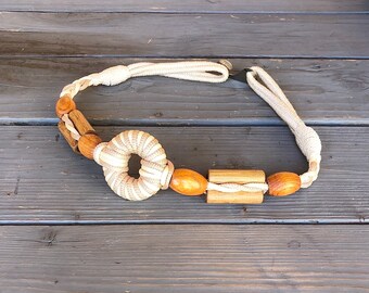 Vintage 70’s Macrame Bohemian Braided Rope Belt with Wood Beads Vintage Macrame Belts With Wooden Beads or Mother of Pearl  main image 2