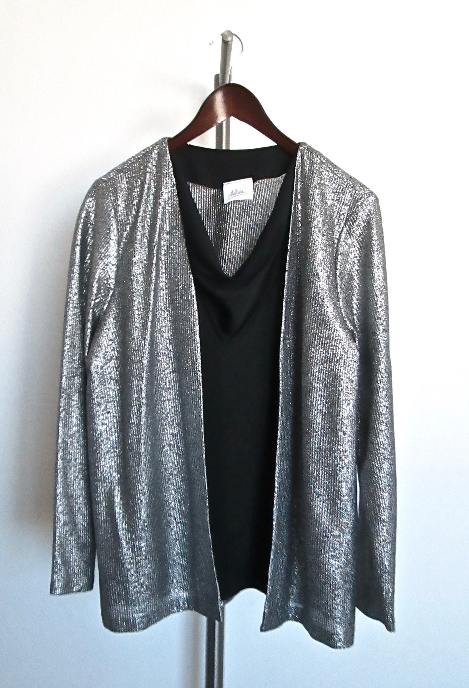 Vintage 1980's SILVER SPARKLE cardigan with black shell | Etsy