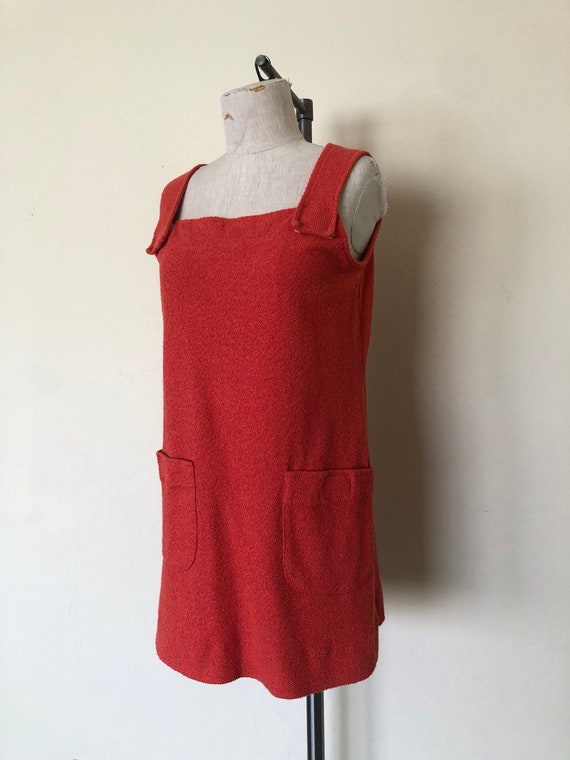 80’s Beach Dress Vintage Orange Terry Cloth Sleev… - image 4