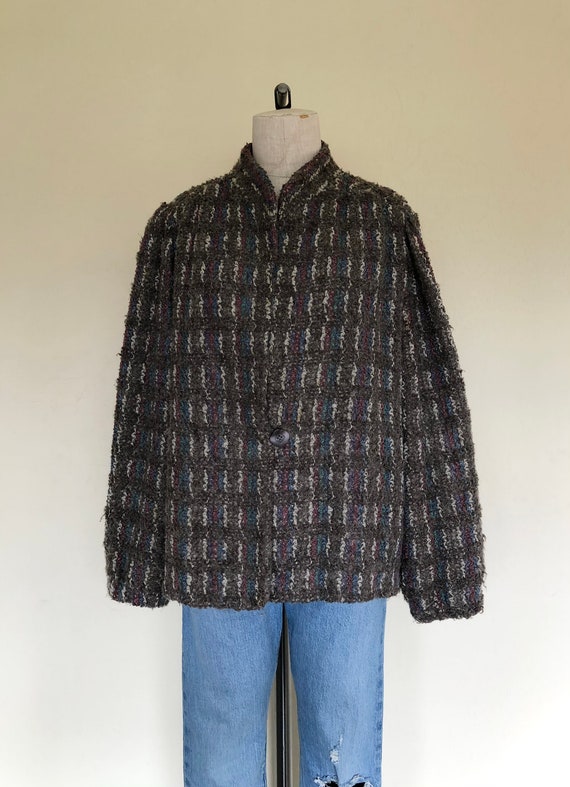 Vintage 1980's jacket TAUPE MOHAIR color flecked … - image 2
