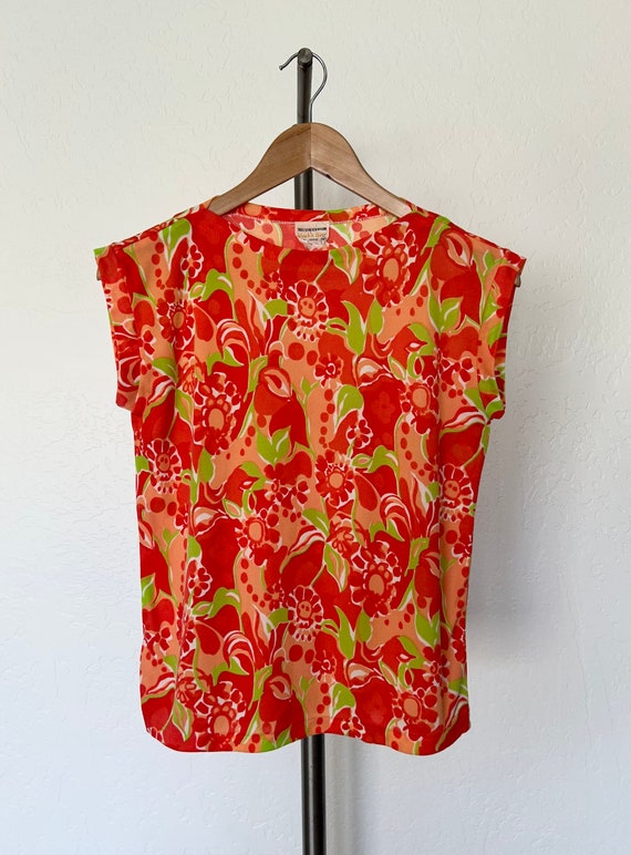 Vintage 60s blouse BRIGHT ORANGE floral hippie sl… - image 7