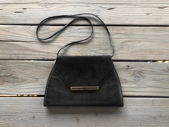 Vintage 1980's handbag BLACK SNAKE & SUEDE envelope style | Etsy