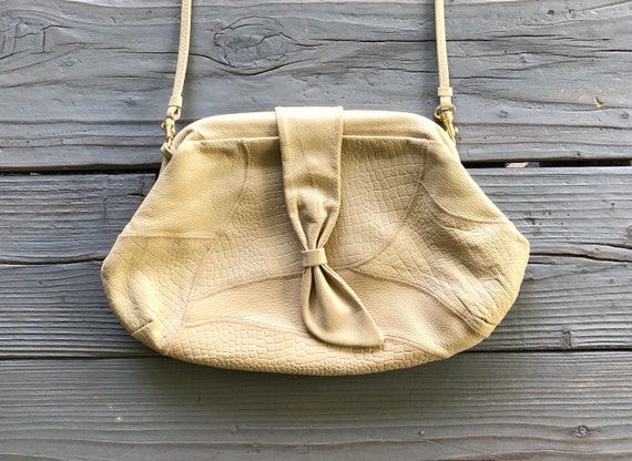 Vintage 1980's purse beige FAUX SNAKESKIN patchwo… - image 3