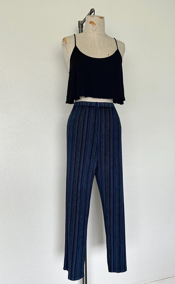 90's Slinky Striped Pants Vintage Blue Slinky High Waisted