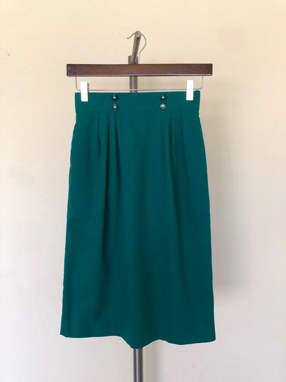 Vintage 1980's skirt high waisted EMERALD GREEN h… - image 6