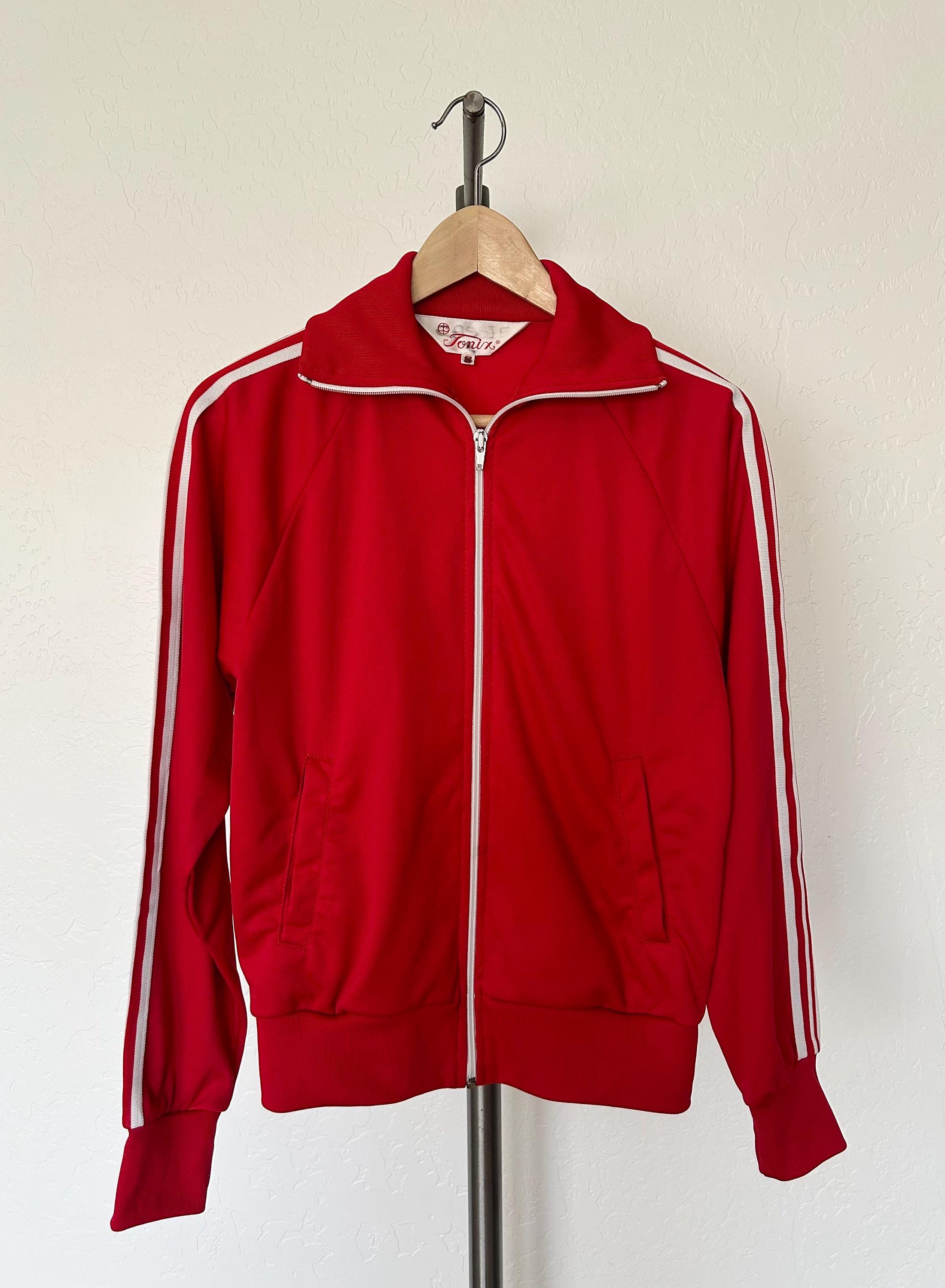 Vintage 80s Red Track Jacket – Arizona Striders, White Stripes