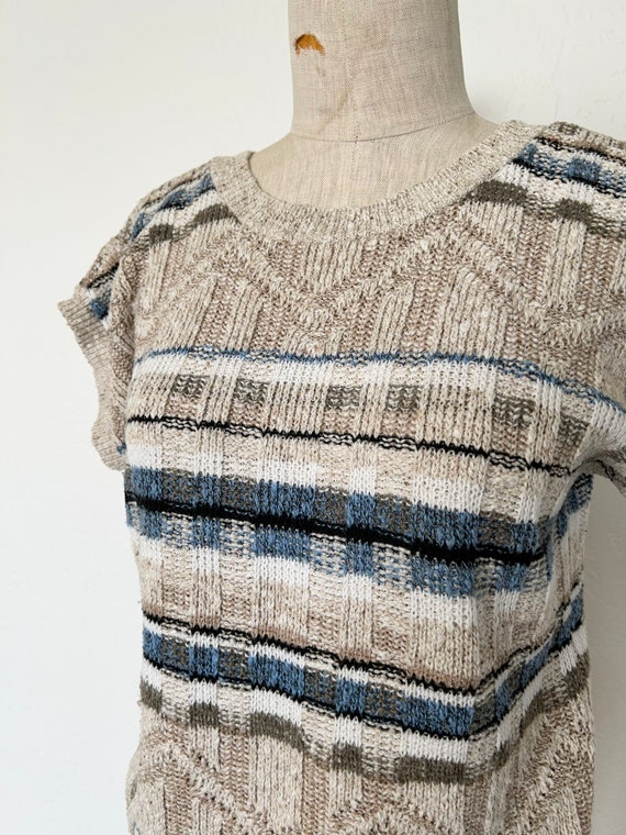 80’s Striped Knit Top Vintage Oatmeal & Navy Shor… - image 5
