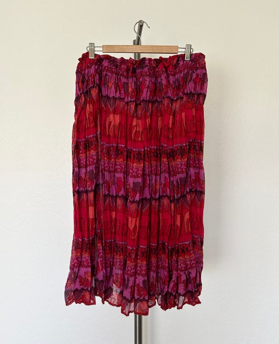 Indian Cotton Print Gypsy Skirt Vintage 90's Red … - image 3