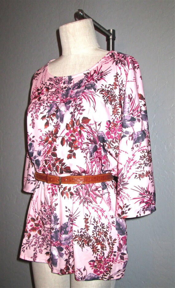 Vintage 1970’s retro boho top pink FLORAL BOUQUET… - image 3