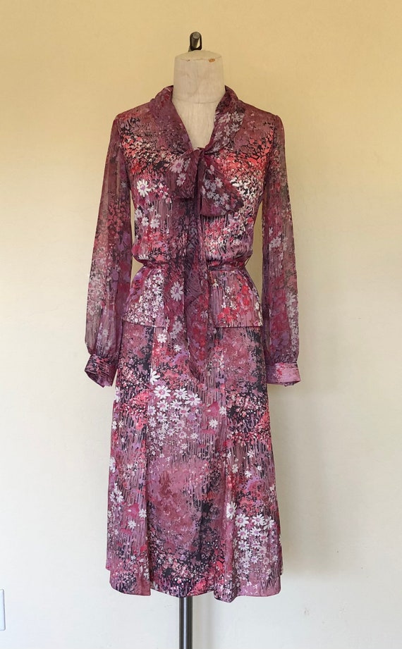 Vintage 1970’s retro dress set PINK FLORAL matchi… - image 2