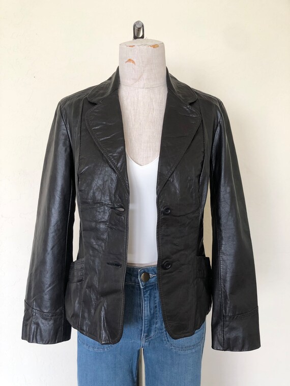 70's Black Leather Jacket Vintage 1970's Collared… - image 3