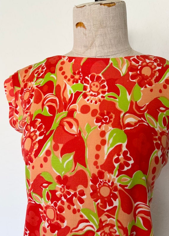 Vintage 60s blouse BRIGHT ORANGE floral hippie sl… - image 6