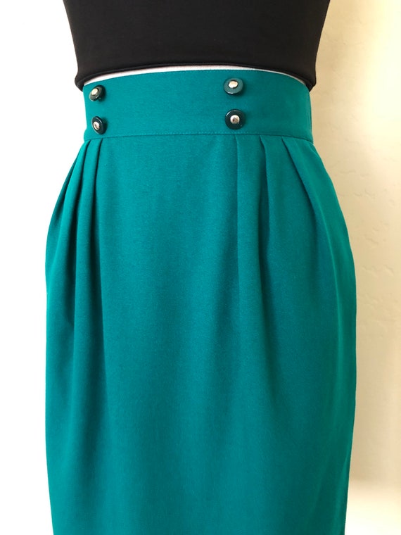 Vintage 1980's skirt high waisted EMERALD GREEN h… - image 5