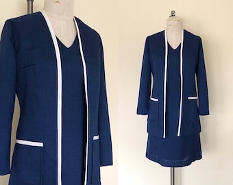 Conjunto vintage de dos piezas de vestido y blazer Neiman Marcus, vestido recto, traje de negocios, talla S