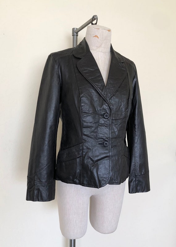 70's Black Leather Jacket Vintage 1970's Collared… - image 6