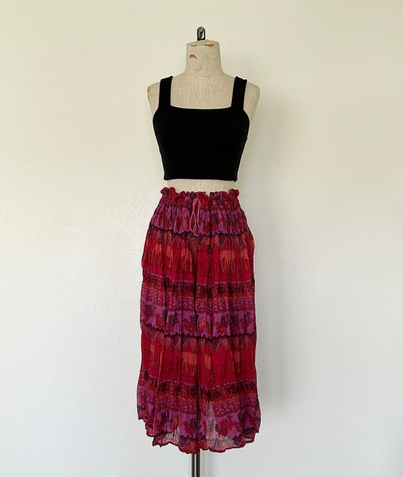 Indian Cotton Print Gypsy Skirt Vintage 90's Red … - image 10