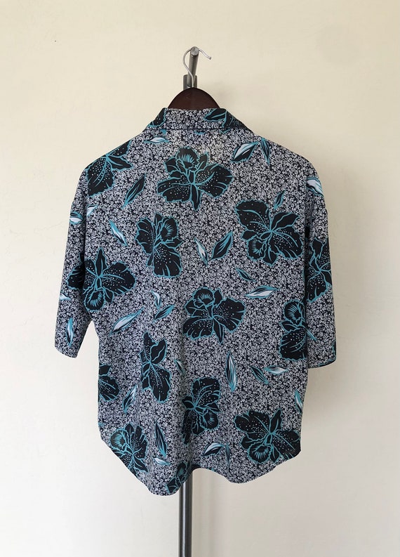80’s Hawaiian Shirt Vintage Hibiscus Print Short … - image 8