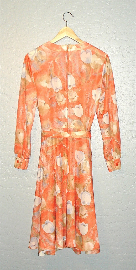 Vintage 70s dress ORANGE SHERBET floral print lon… - image 4