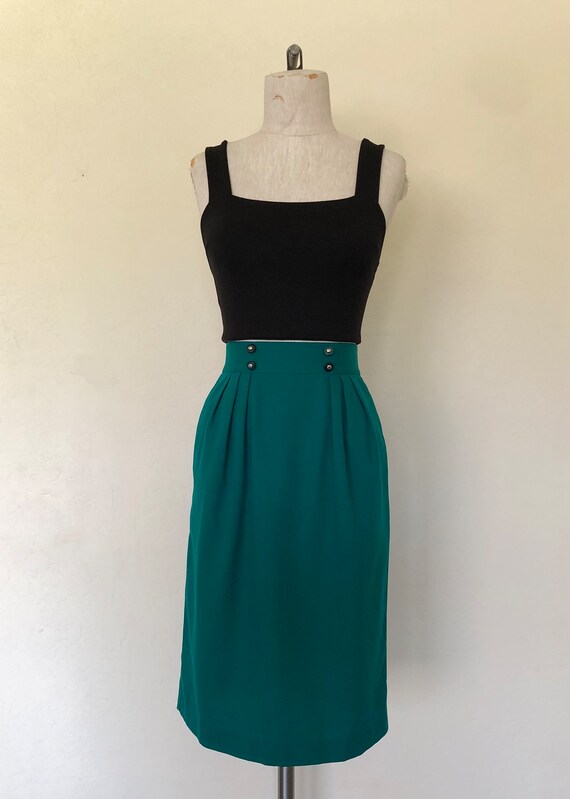 Vintage 1980's skirt high waisted EMERALD GREEN h… - image 2