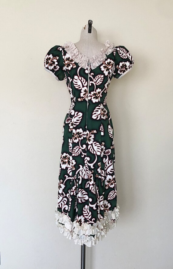 Vintage Hawaiian Dress 80's Dark Green Hibiscus P… - image 5