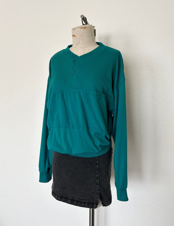90's Members Only Henley Shirt Teal Green Long Sl… - image 3