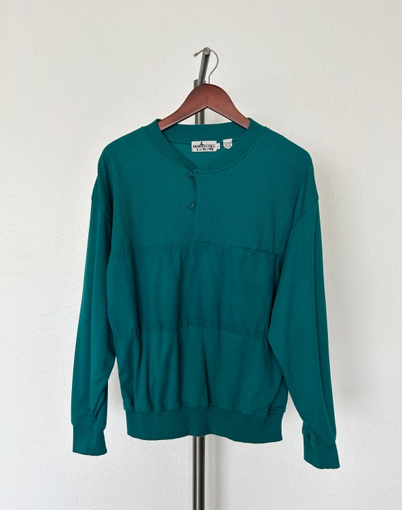 90's Members Only Henley Shirt Teal Green Long Sl… - image 7