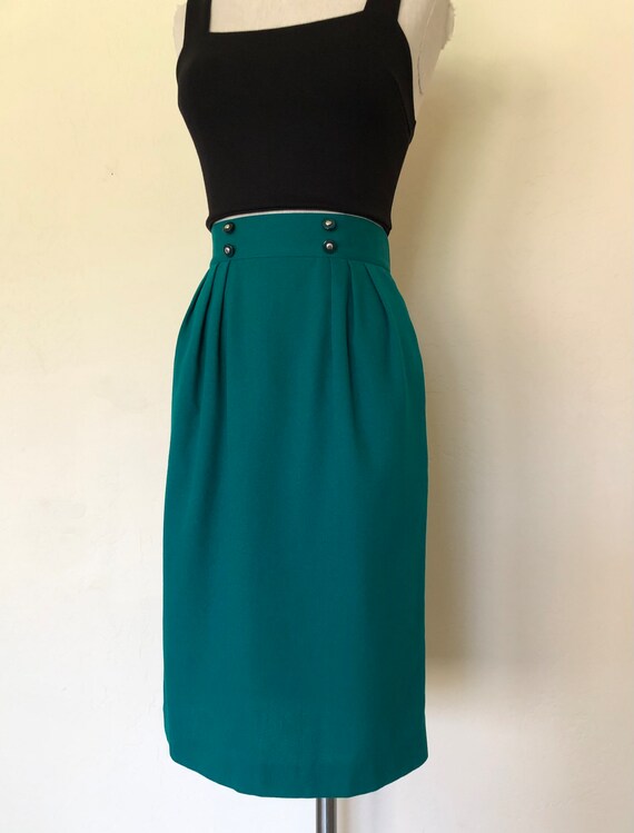 Vintage 1980's skirt high waisted EMERALD GREEN h… - image 4