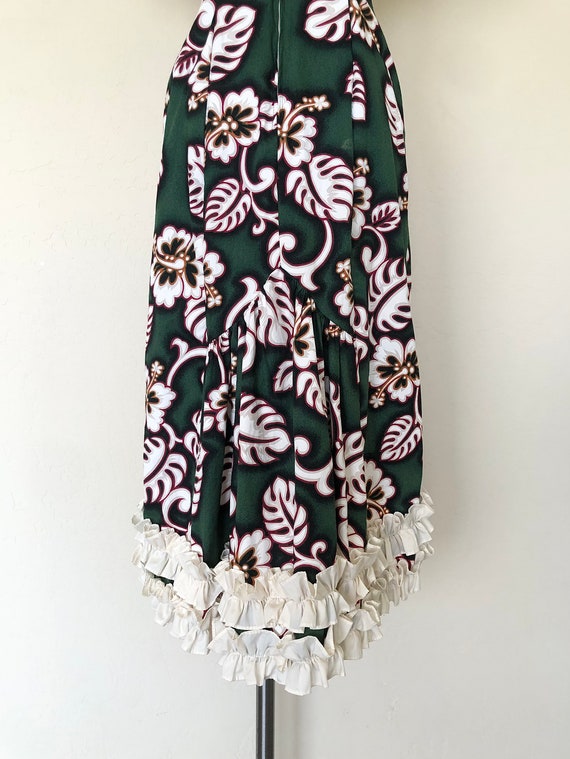 Vintage Hawaiian Dress 80's Dark Green Hibiscus P… - image 6