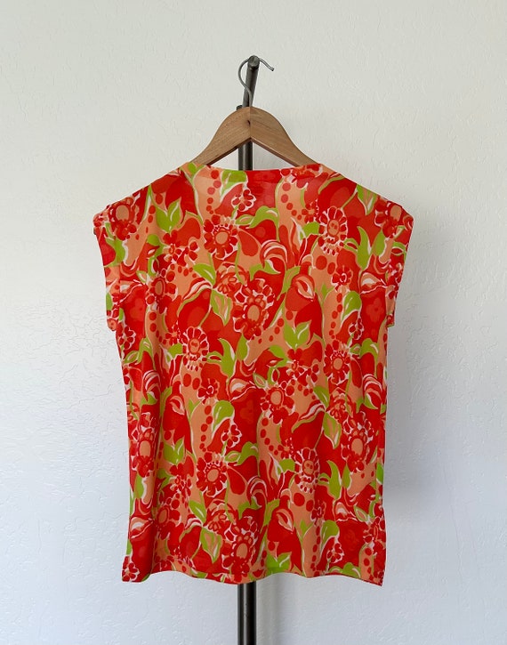 Vintage 60s blouse BRIGHT ORANGE floral hippie sl… - image 9