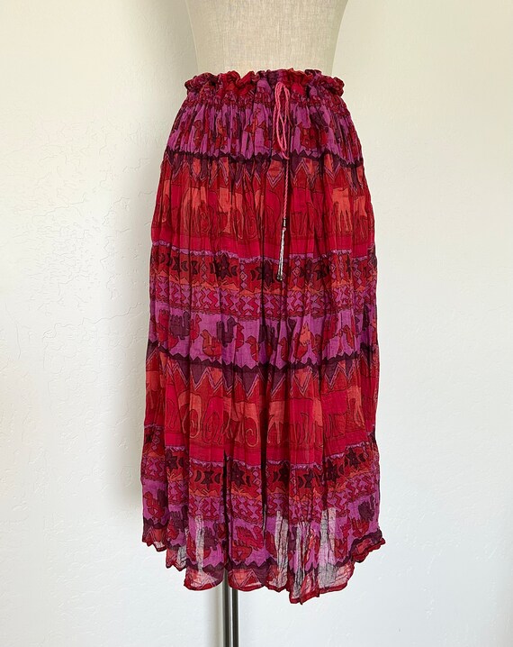 Indian Cotton Print Gypsy Skirt Vintage 90's Red … - image 5