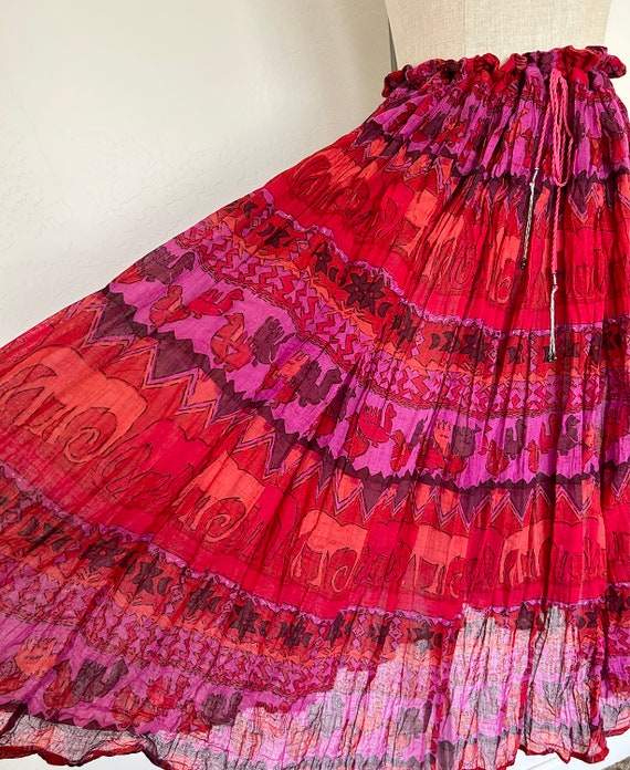 Indian Cotton Print Gypsy Skirt Vintage 90's Red … - image 8