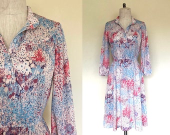Vestido boho vintage anos 70 PALE PINK retrô floral manga camponesa - S