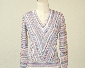 Vintage 80s sweater MARLED KNIT v neck - S/M
