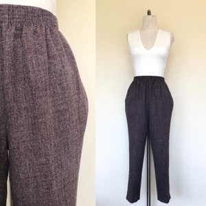 Vintage 1980&#39;s slacks high waisted HEATHER PLUM creased front granny trousers - S/M
