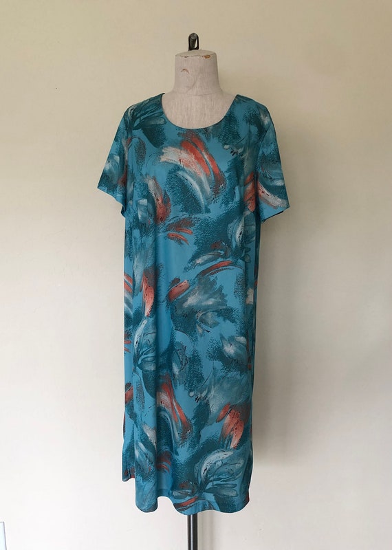 Vintage 1970's dress turquoise BRUSH STROKES abst… - image 6