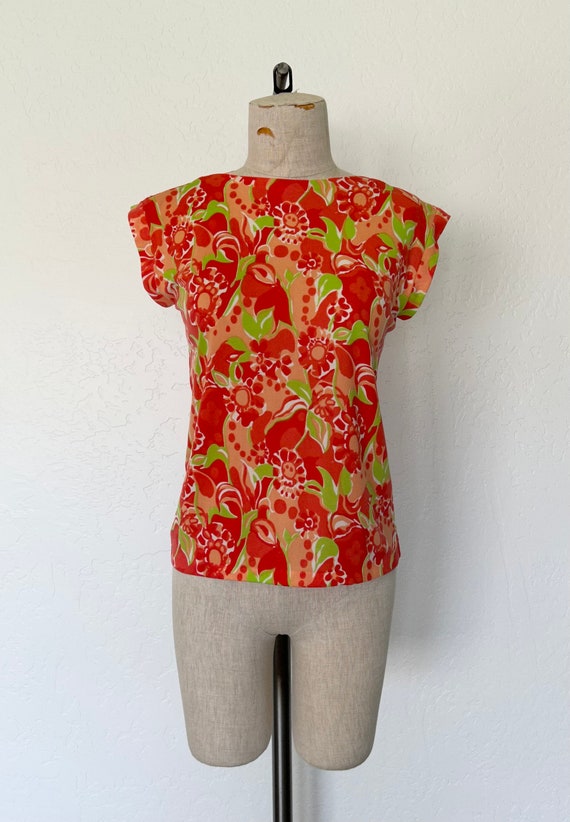 Vintage 60s blouse BRIGHT ORANGE floral hippie sl… - image 4