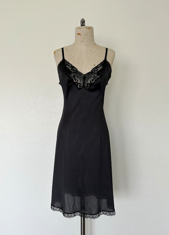 80's Lingerie Slip Dress Vintage Black Lace Trimmed Sleeveless Nightie -  S/M - Etsy