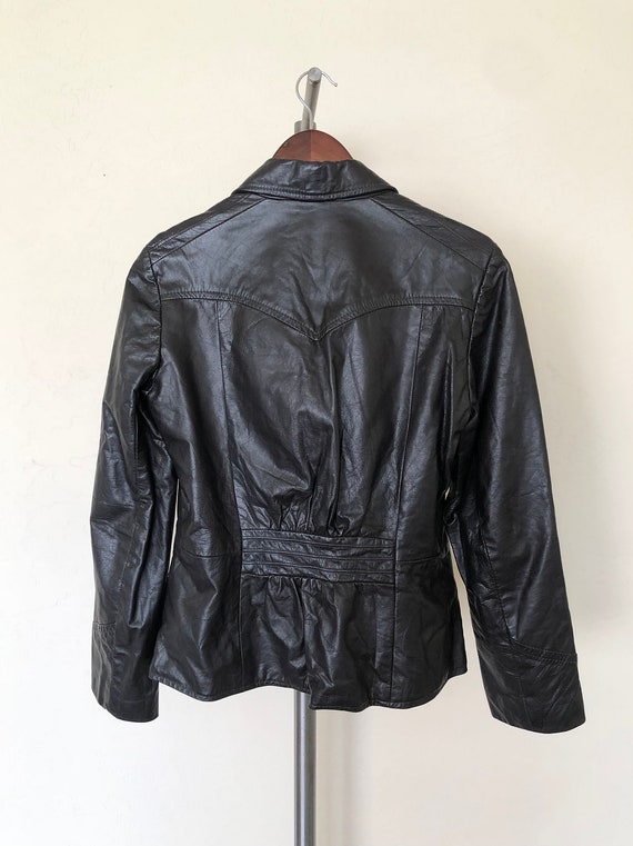 70's Black Leather Jacket Vintage 1970's Collared… - image 10