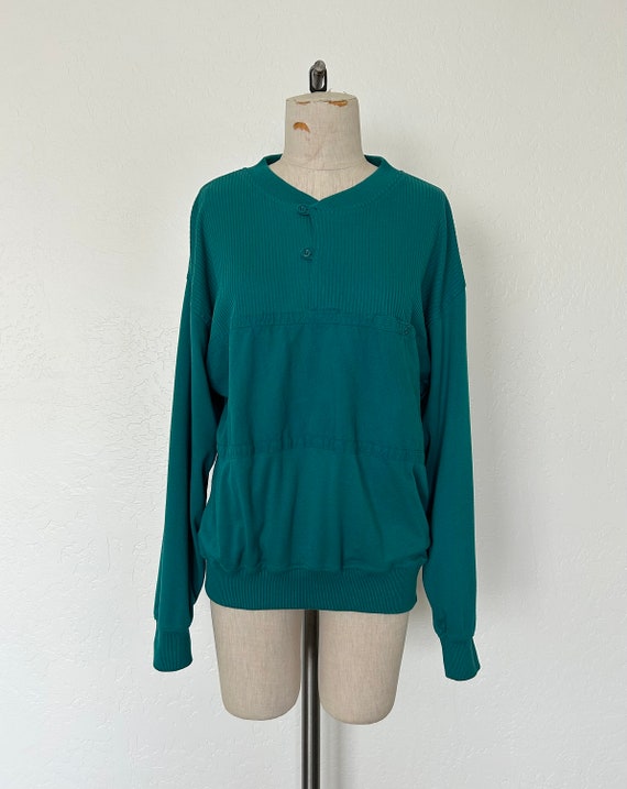 90's Members Only Henley Shirt Teal Green Long Sl… - image 4