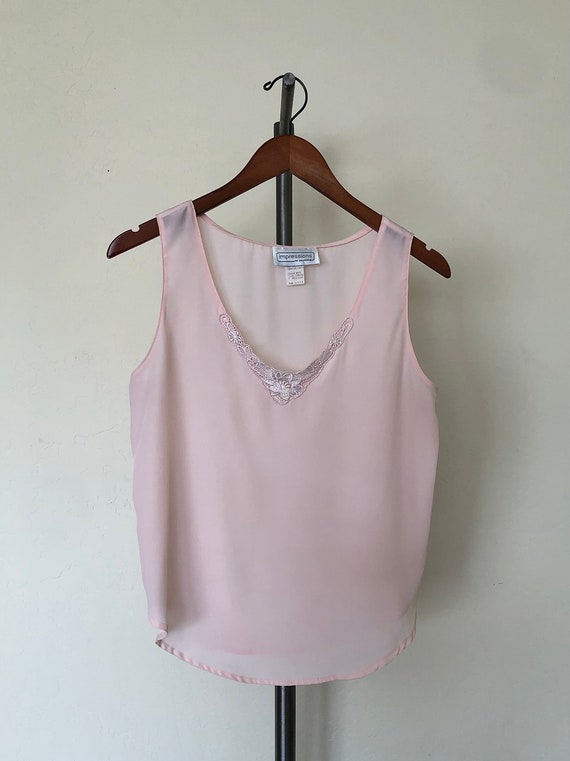 80’s Camisole Top Vintage Light Peach Pink Sleeve… - image 8