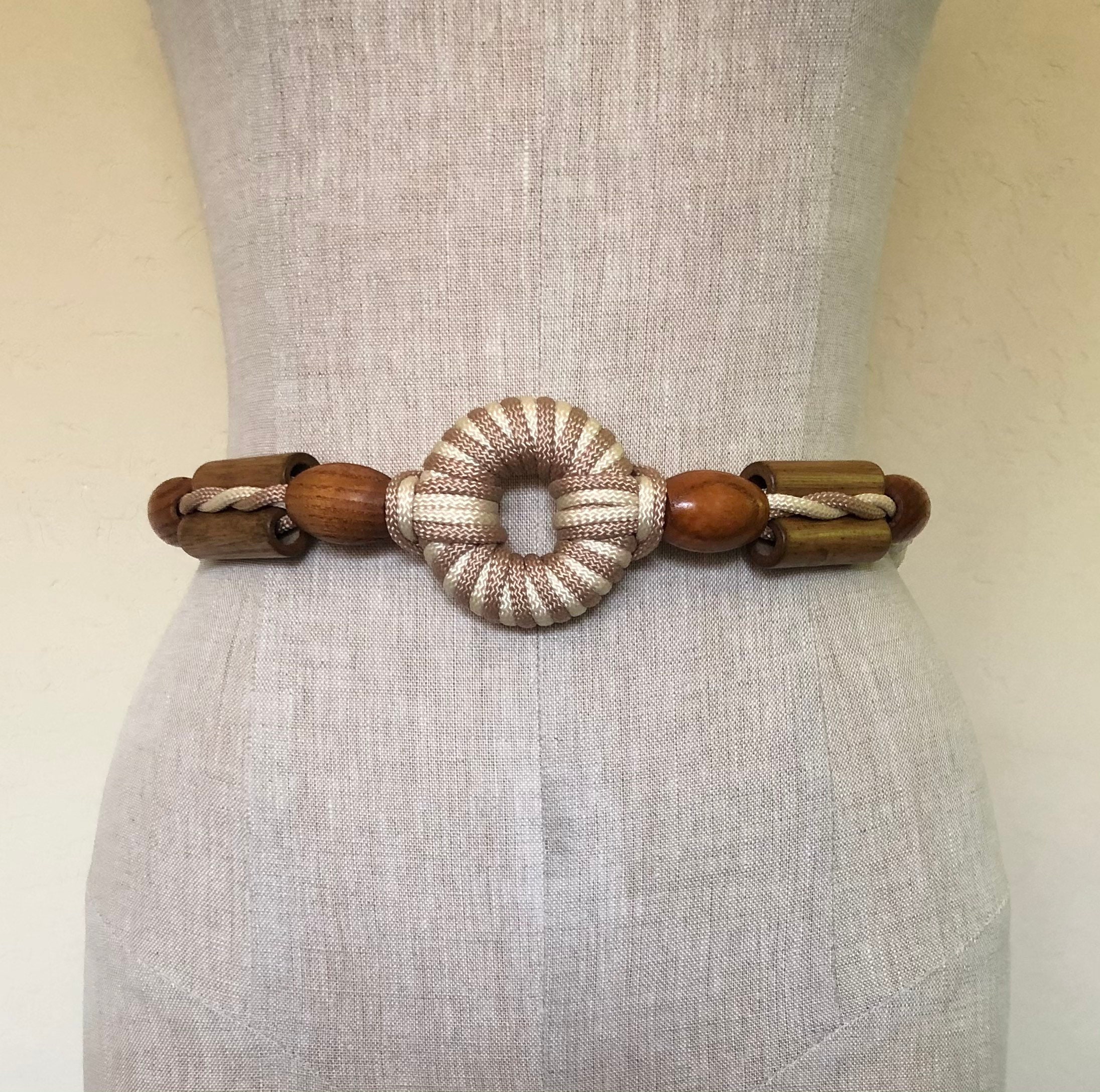 Vintage Bungee Colorful Woven Rope Beaded Belt Hook Closure Boho Statement Vintage 1980 main image 3