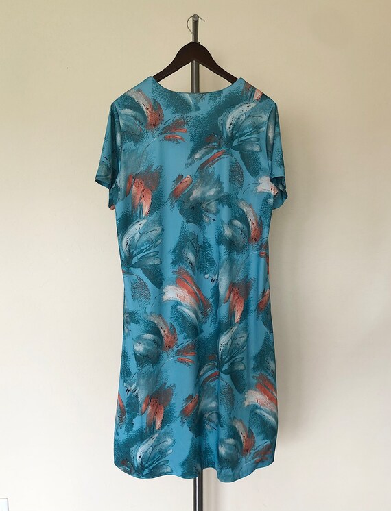 Vintage 1970's dress turquoise BRUSH STROKES abst… - image 10