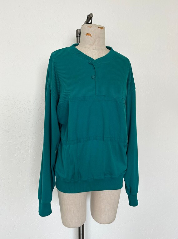 90's Members Only Henley Shirt Teal Green Long Sl… - image 5
