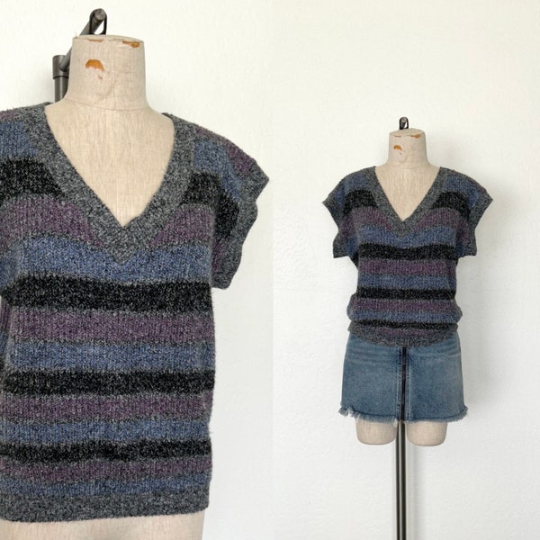 80’s Striped Sweater Vest Vintage 1980’s Preppy Sleeveless Knit Top -