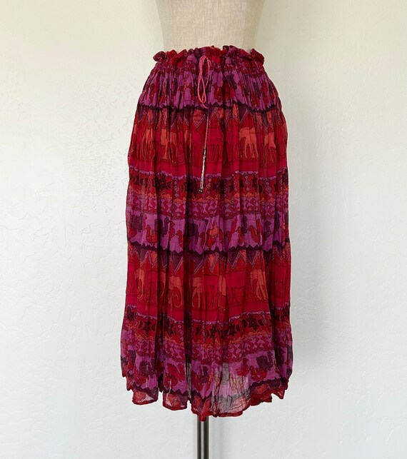 Indian Cotton Print Gypsy Skirt Vintage 90's Red … - image 7