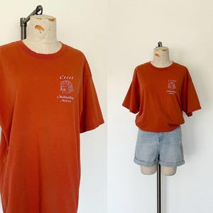 Mexico T-shirt jaren 90 vintage uniseks oranje Lago Arareco chihuahua Mexico Lake Scenery Worn graphic T-shirt - XL