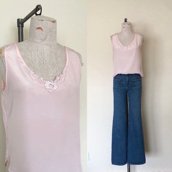 80’s Camisole Top Vintage Light Peach Pink Sleeve… - image 1