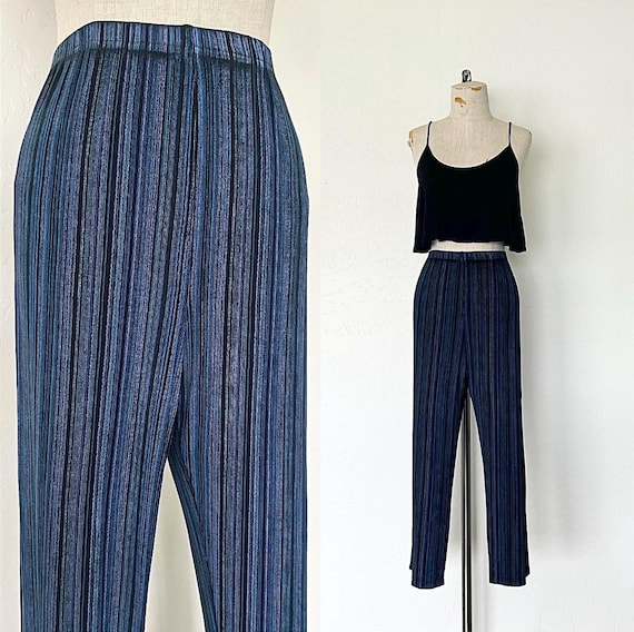 90's Slinky Striped Pants Vintage Blue Slinky High Waisted