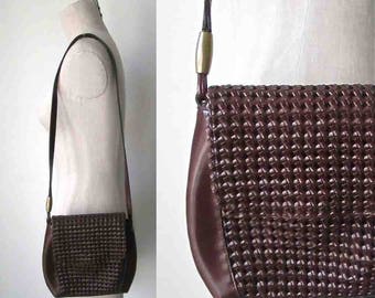 Vintage 1990's LIZ CLAIBORNE purse chocolate brown woven faux leather